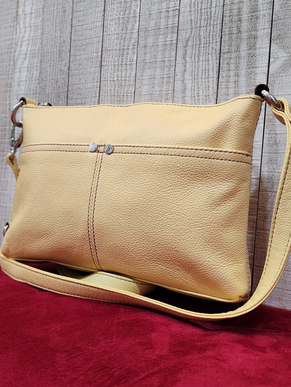 Tignanello Yellow Pebbled Leather Crossbody Organizer Bag Butter Yellow